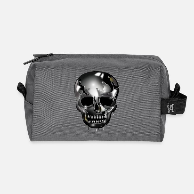 extravaganter Totenkopf koloriert im Chrom Look - Recycelte Kulturtasche - Anthrazit