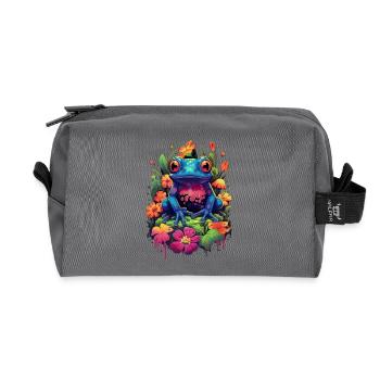 Frog Colorful Colored Animal Ampibie Amphibian Pond - Recycled Toiletry Zip Bag - anthracite - Front