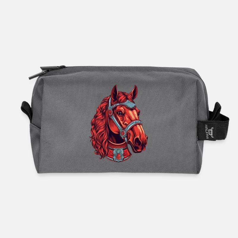 Rotes Pferdekopf-Design Portrait Kopf - Recycelte Kulturtasche - Anthrazit