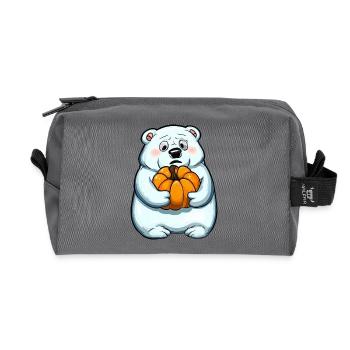 Polar bear with Halloween pumpkin in autumn - Recycled Toiletry Zip Bag - anthracite - Front