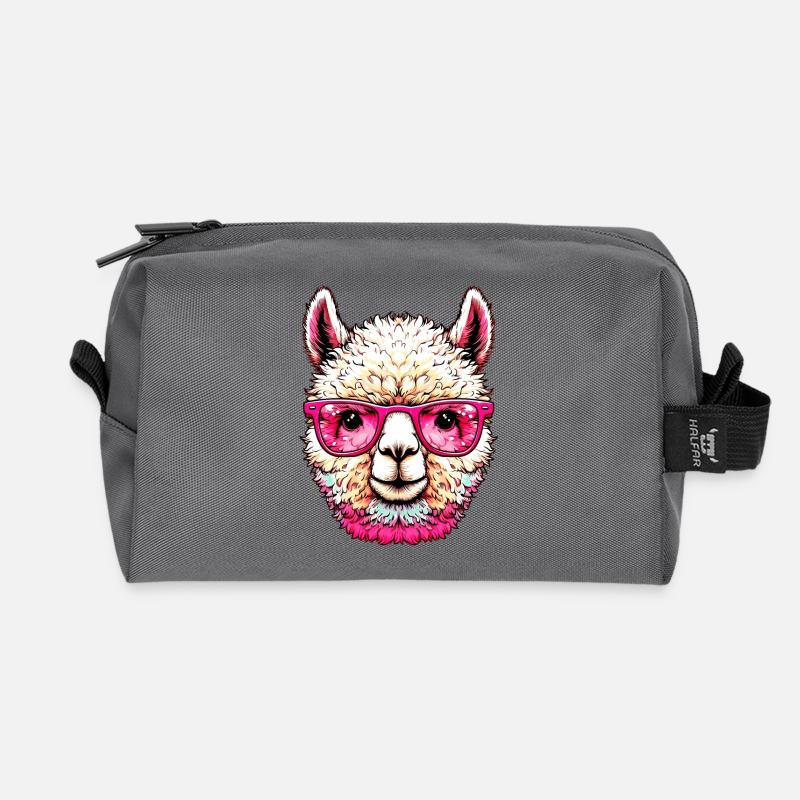 Alpaka mit Sonnenbrille - Recycelte Kulturtasche - Anthrazit