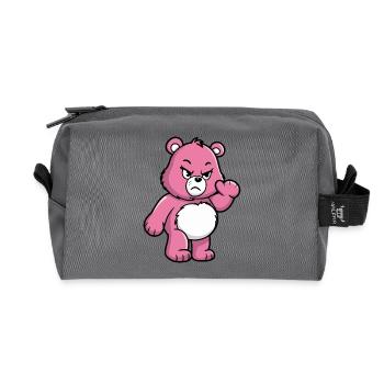 Angry Pink Bear Cartoon - Recycled Toiletry Zip Bag - anthracite - Front