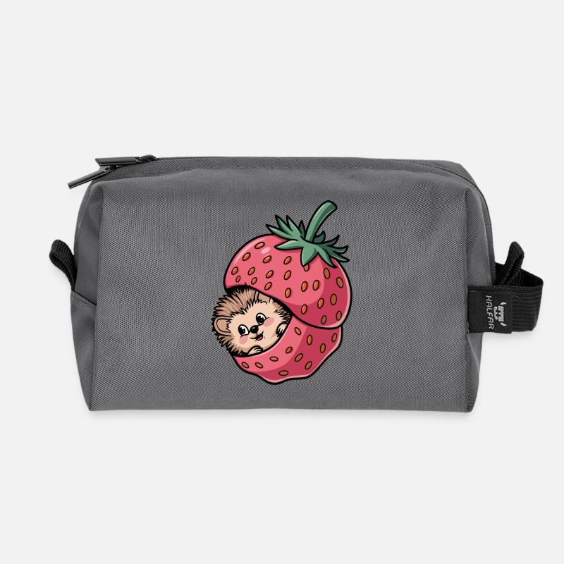 Cute Hedgehog Inside a Strawberry - Recycled Toiletry Zip Bag - anthracite