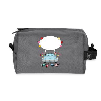 Wedding car with speech bubble in turquoise - Recycled Toiletry Zip Bag - anthracite - Front