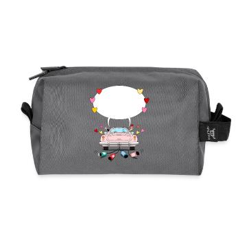 Wedding car with speech bubble in pink - Recycled Toiletry Zip Bag - anthracite - Front