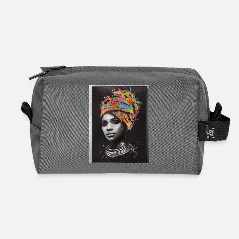 Buntes Gustave Afro Kunst Porträt - Recycelte Kulturtasche - Anthrazit