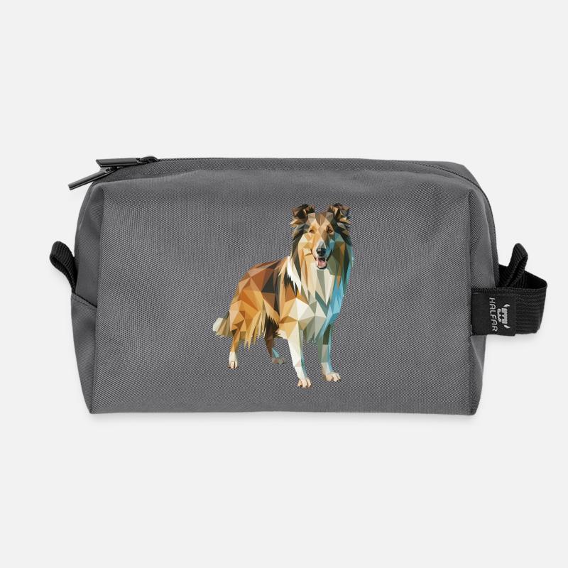 Border Collie - Cooles Low Poly Logo - Recycelte Kulturtasche - Anthrazit