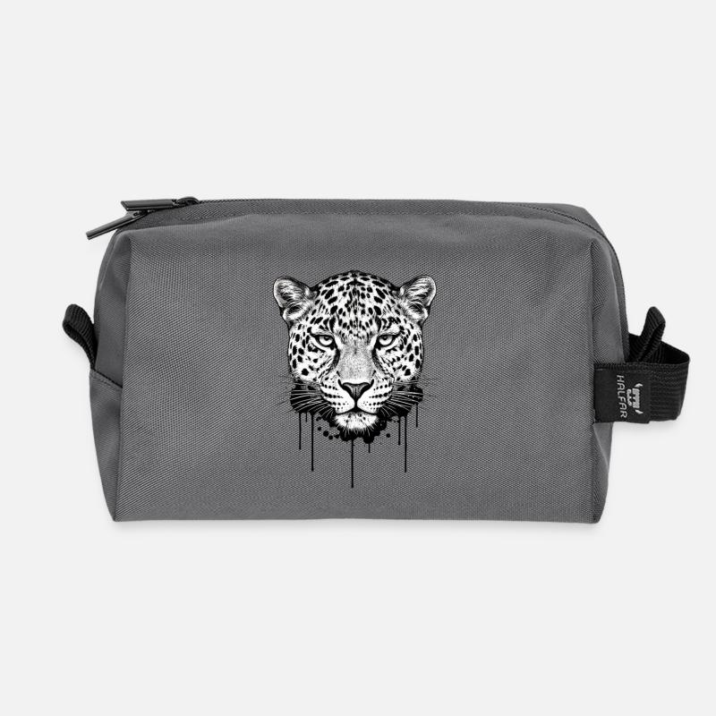 Leopardenkopf Illustration - Recycelte Kulturtasche - Anthrazit