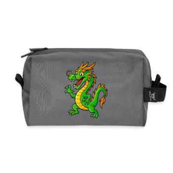 Dragon de dessin animé vert avec des pointes orange - Trousse de toilette en tissu recyclé - anthracite - Devant