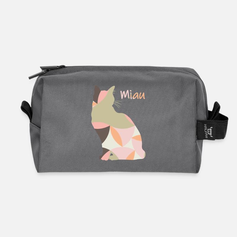 Meow - Cat - Abstract - Recycled Toiletry Zip Bag - anthracite