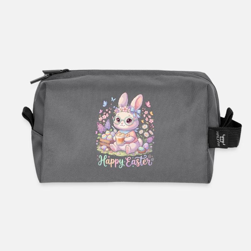 Pastel Bunny Easter Magic « Joyeuses Pâques » - Trousse de toilette en tissu recyclé - anthracite
