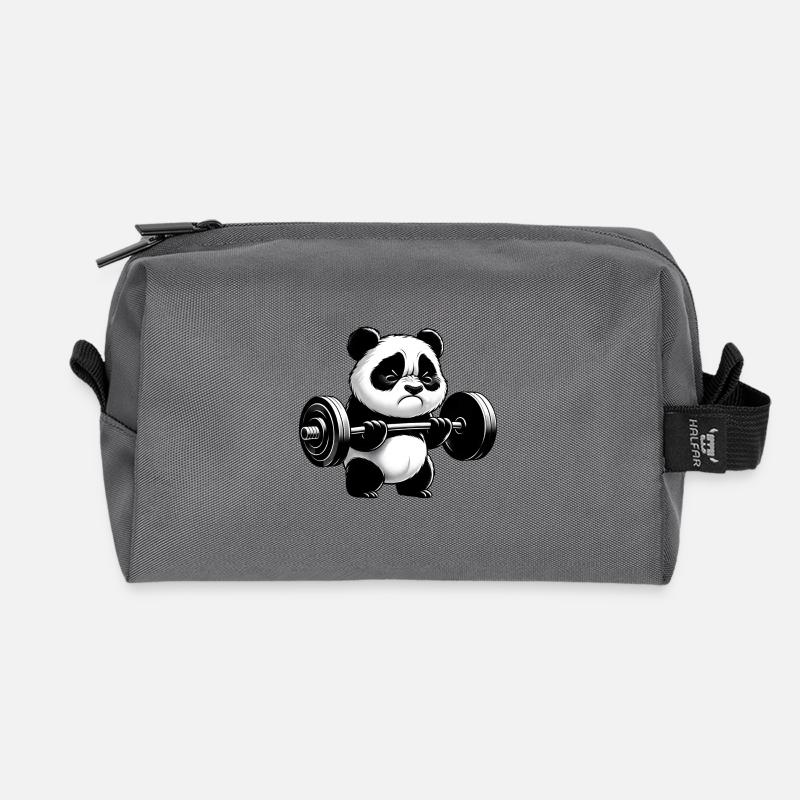 Lustiger Panda beim Krafttraining - Recycelte Kulturtasche - Anthrazit