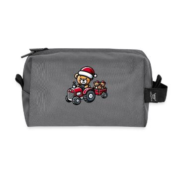 Teddy als Weihnachtsmann mit Traktor - Recycelte Kulturtasche - Anthrazit - Vorne
