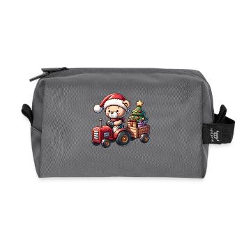 Teddy als Weihnachtsmann mit Traktor - Recycelte Kulturtasche - Anthrazit - Vorne