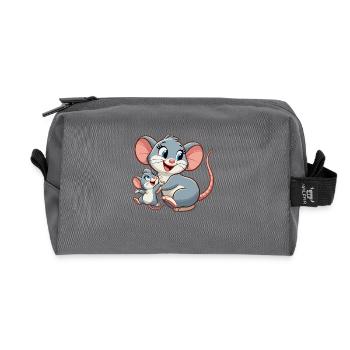 Mäusemutter mit herumtollendem Kind - Recycelte Kulturtasche - Anthrazit - Vorne
