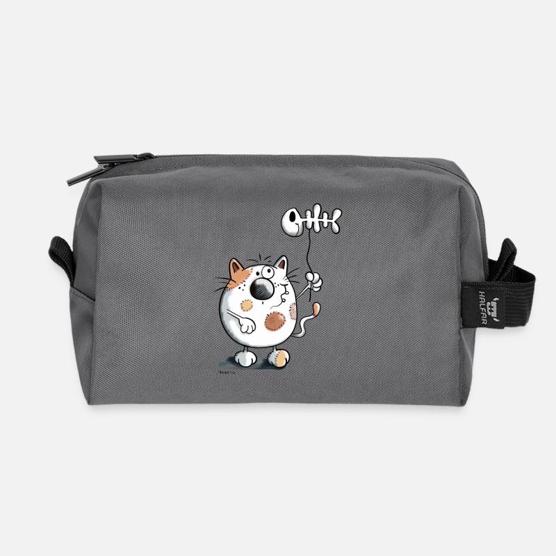 Cat with a fish balloon - Recycled Toiletry Zip Bag - anthracite
