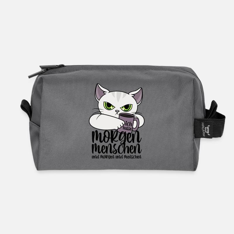 Katze Morgenmenschen Morgen Menschen Kaffee Spruch - Recycelte Kulturtasche - Anthrazit