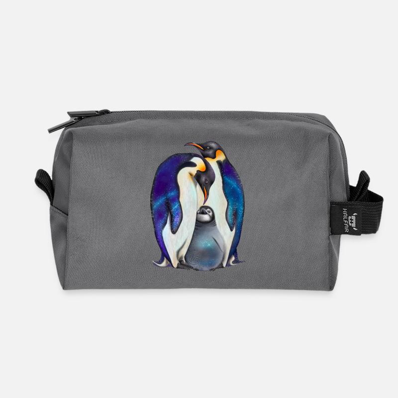 Süße Pinguine mit Sternenhimmel - Recycelte Kulturtasche - Anthrazit