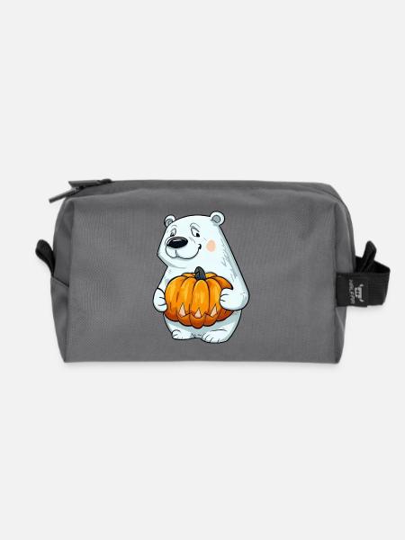 Halloween-Eisbär: Kürbis-Comic-Spaß - Recycelte Kulturtasche - Anthrazit