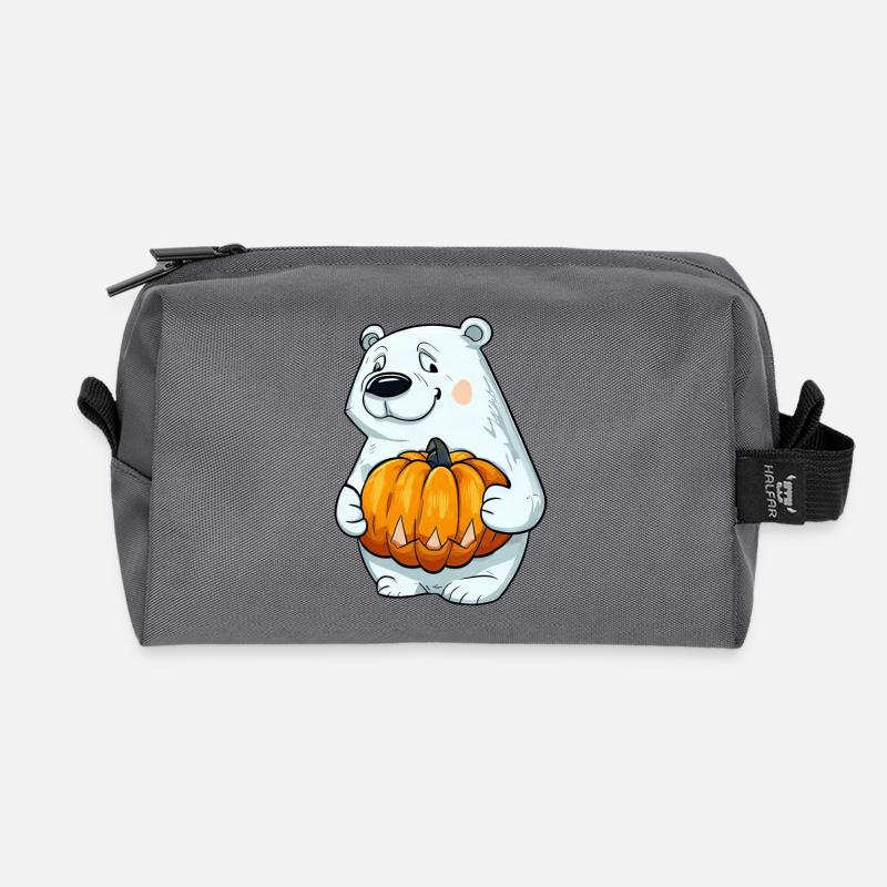 Halloween-Eisbär: Kürbis-Comic-Spaß - Recycelte Kulturtasche - Anthrazit