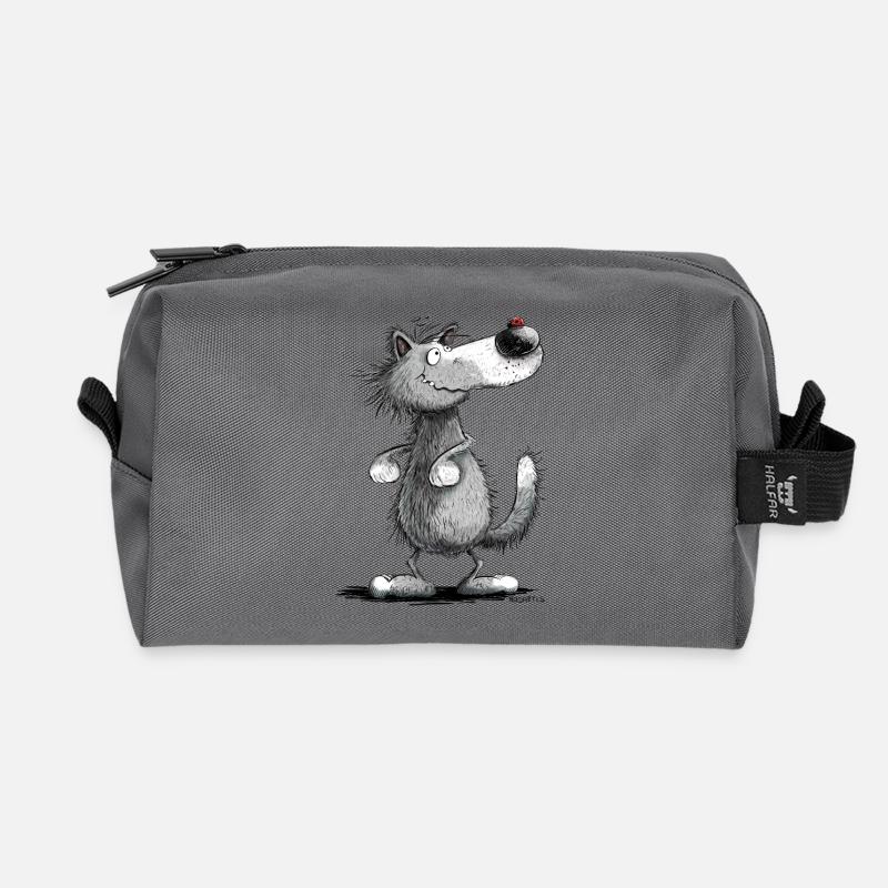 Wolfi Wölflein I Wolf Motiv I Lustiger Wolf - Recycelte Kulturtasche - Anthrazit