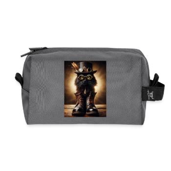 Chat noir Steampunk avec accessoires élégants - Trousse de toilette en tissu recyclé - anthracite - Devant