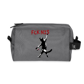 FCK NZS Cat Against Racism Street Art Style - Recycled Toiletry Zip Bag - anthracite - Front