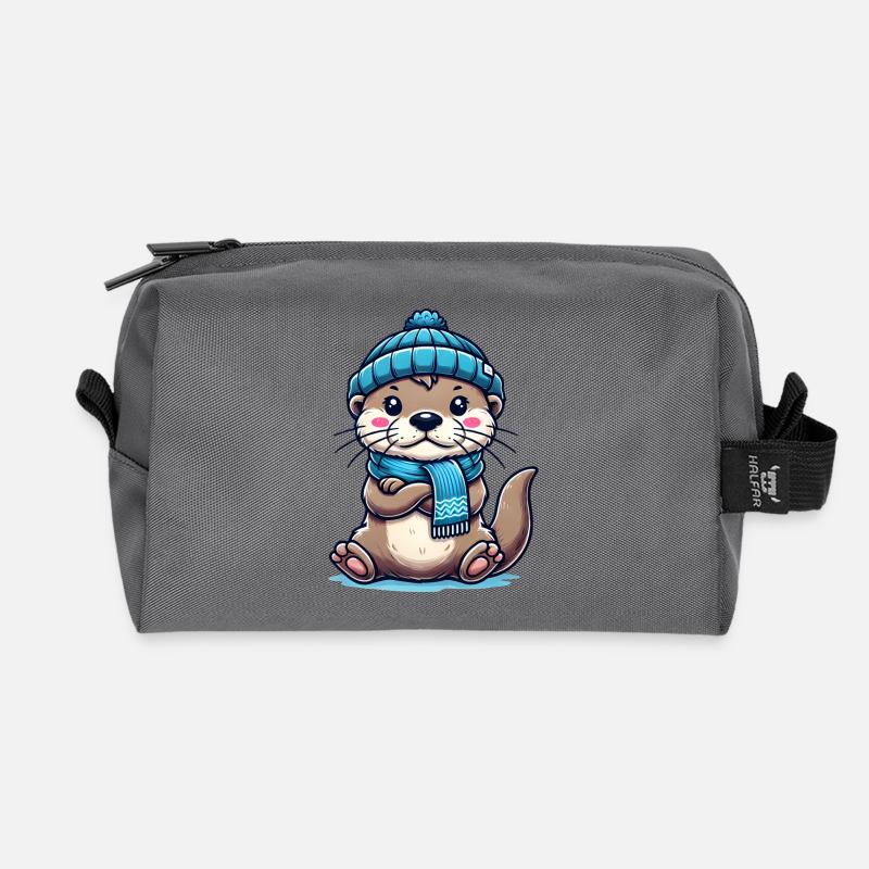 Cute Otter - Recycled Toiletry Zip Bag - anthracite