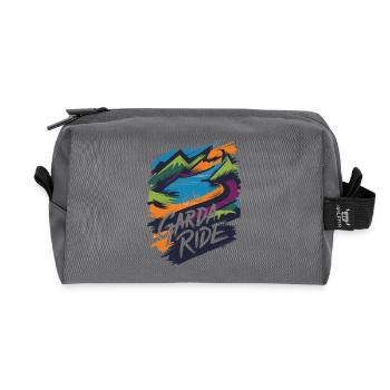 Conception de balade à vélo en montagne et au lac de Garde - Trousse de toilette en tissu recyclé - anthracite - Devant