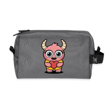 Freundliches Monster Mädchen mit rotem Herz - Recycelte Kulturtasche - Anthrazit - Vorne