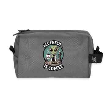 Lustiges Alien Kaffee Motiv – All I Need Is Coffee - Recycelte Kulturtasche - Anthrazit - Vorne