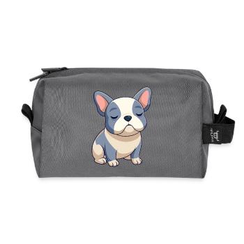 Blue and beige French bulldog sleeping - Recycled Toiletry Zip Bag - anthracite - Front