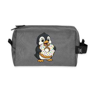 Süßer Pinguin mit Donut Nachtisch Naschen - Recycelte Kulturtasche - Anthrazit - Vorne