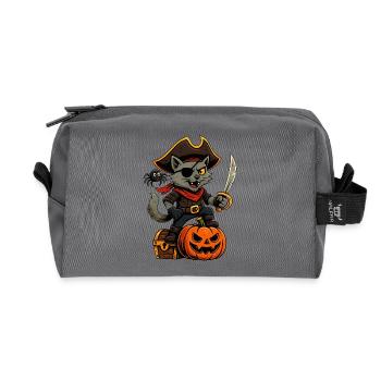 Chat pirate avec citrouille, coffre au trésor et araignée - Trousse de toilette en tissu recyclé - anthracite - Devant