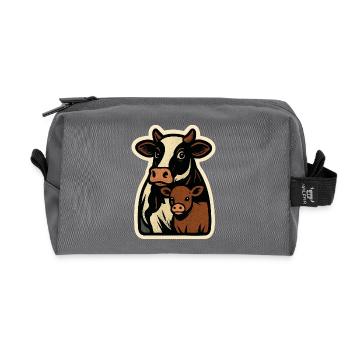 Vache et veau – L’amour rétro à la campagne - Trousse de toilette en tissu recyclé - anthracite - Devant