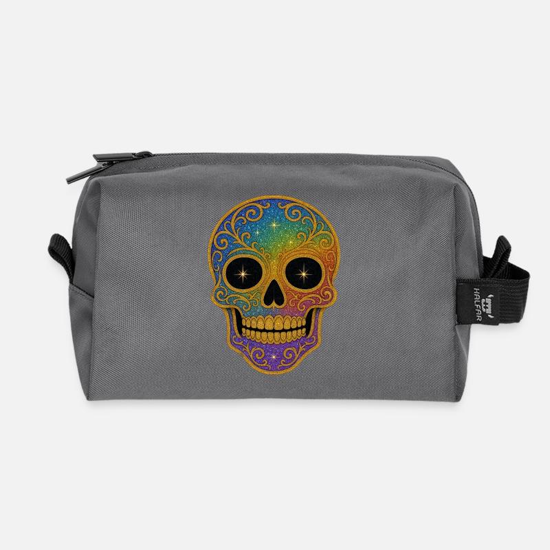 Regenbogen Glitzer Sugar Skull - Recycelte Kulturtasche - Anthrazit
