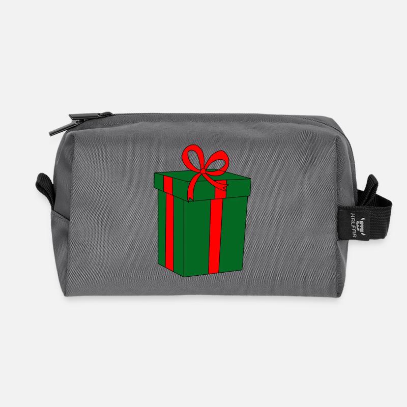 Grünes Geschenk mit roter Schleife - Recycelte Kulturtasche - Anthrazit