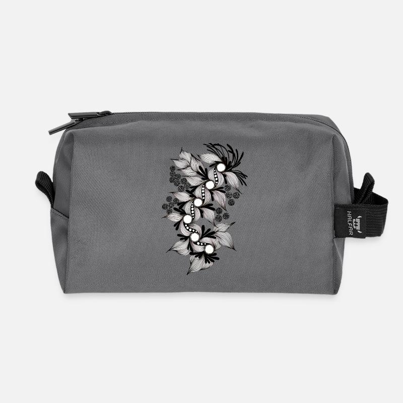 Black and White Flower Spiral - Recycled Toiletry Zip Bag - anthracite