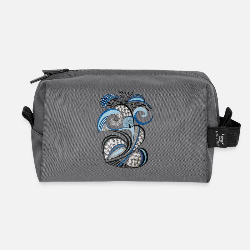 Blau Schwarze Wirbelblätter - Recycelte Kulturtasche - Anthrazit