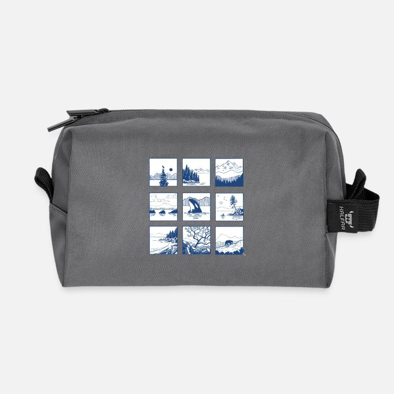 Blue Landscape Quartet Line Art - Recycled Toiletry Zip Bag - anthracite