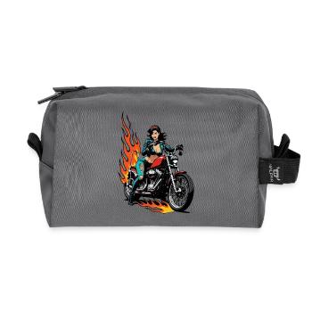 Weibliche Biker mit Flammen - Recycelte Kulturtasche - Anthrazit - Vorne