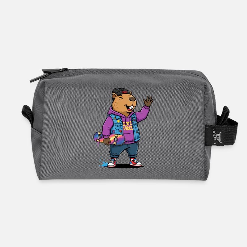 Beaver Skate Vibes Pullover Hoodie - Recycled Toiletry Zip Bag - anthracite