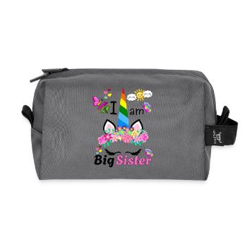 Je suis la grande sœur Licorne Florale - Trousse de toilette en tissu recyclé - anthracite - Devant