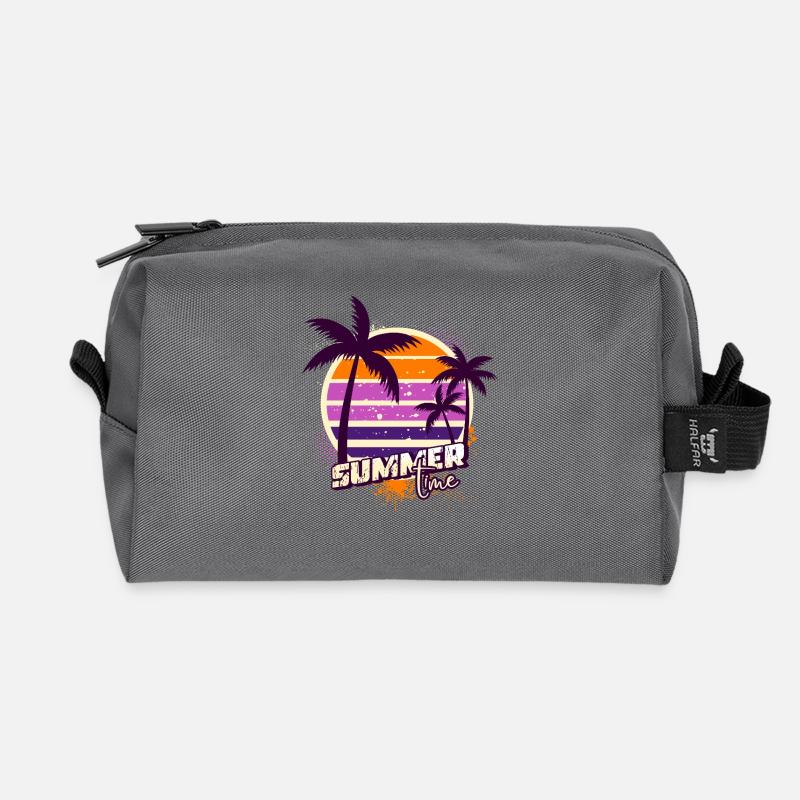 Sunset Palm Trees – Summer Time - Recycled Toiletry Zip Bag - anthracite