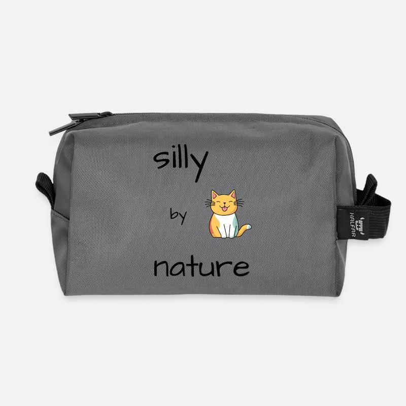 Silly Katze - Recycelte Kulturtasche - Anthrazit