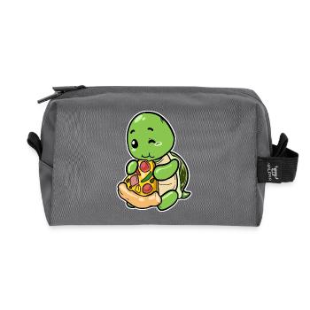 Cute Turtle with Pizza: Funny Foodie Motif - Recycled Toiletry Zip Bag - anthracite - Front
