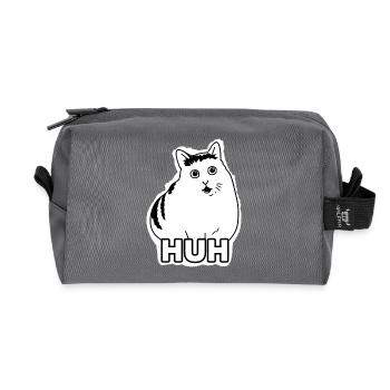 HUH Cat Meme Shirt | Funny Minimalist TikTok - Recycled Toiletry Zip Bag - anthracite - Front
