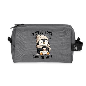 Kaffee zuerst Pinguin - Recycelte Kulturtasche - Anthrazit - Vorne
