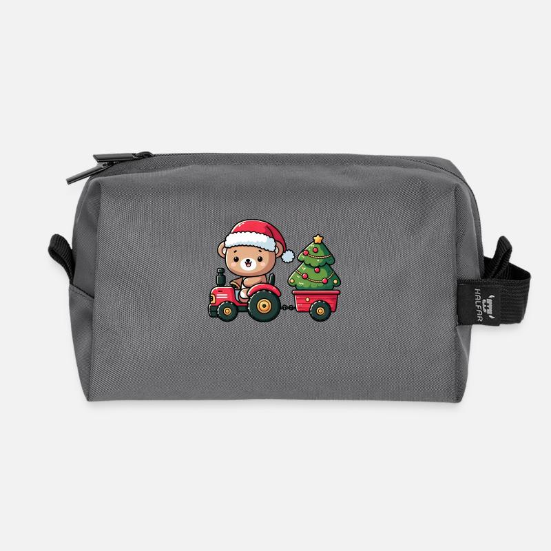 Teddy als Weihnachtsmann mit Traktor und Hänger - Recycelte Kulturtasche - Anthrazit