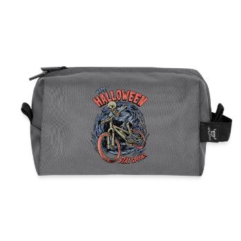 Halloween skeleton rides a bike - Recycled Toiletry Zip Bag - anthracite - Front